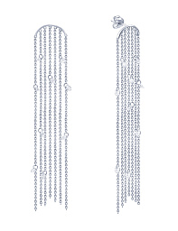 Длинные серебряные серьги с цепями и фианитами "Невесомость"