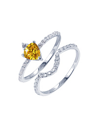 Двойное кольцо с желтым фианитом из серебра "Энергия"