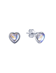 Серебряные серьги-гвоздики с лунным камнем в форме сердца