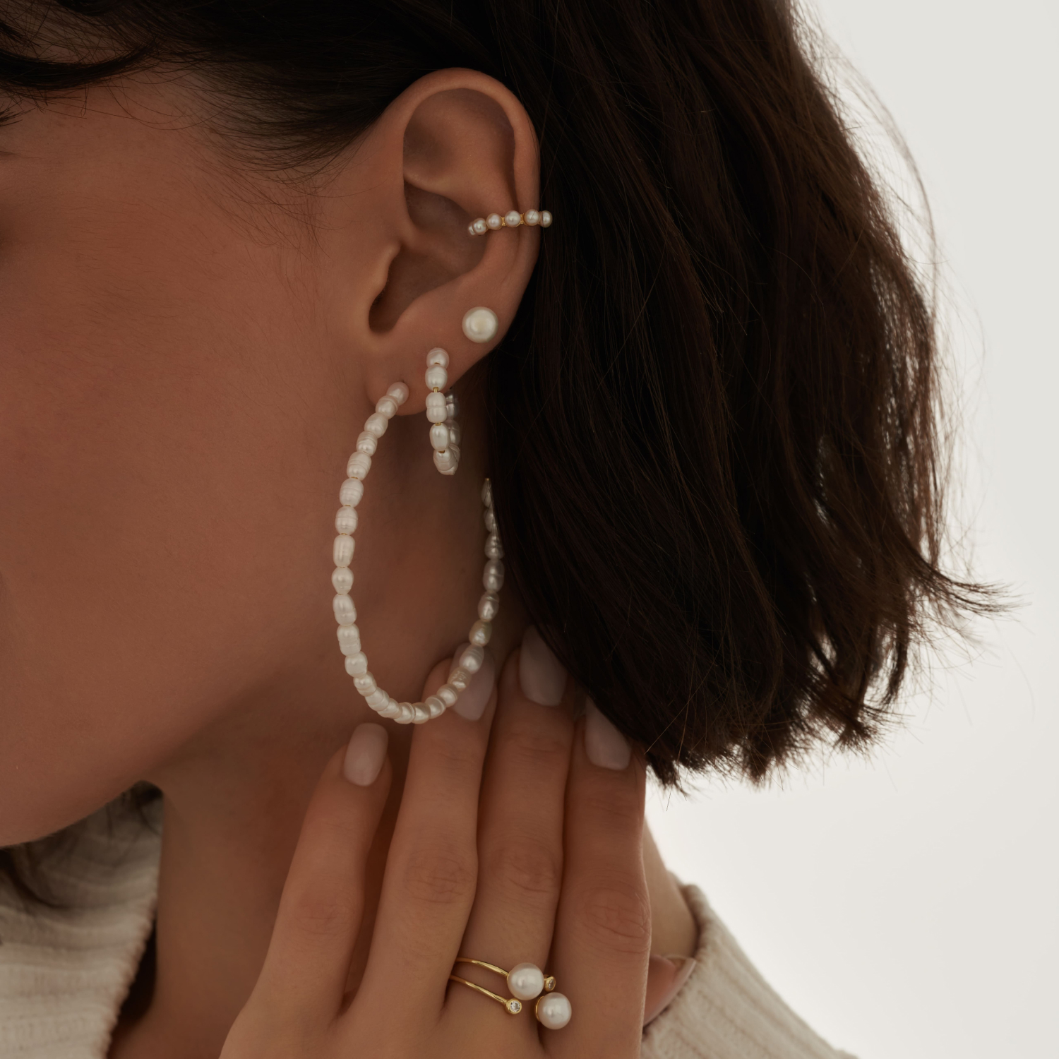 Ոսկեզօծ արծաթե ականջօղեր բնական մարգարիտներով MIE