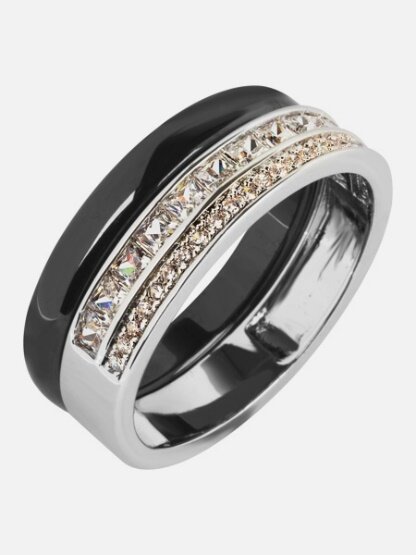 Серебряное кольцо с черной керамикой и фианитами Miestilo
