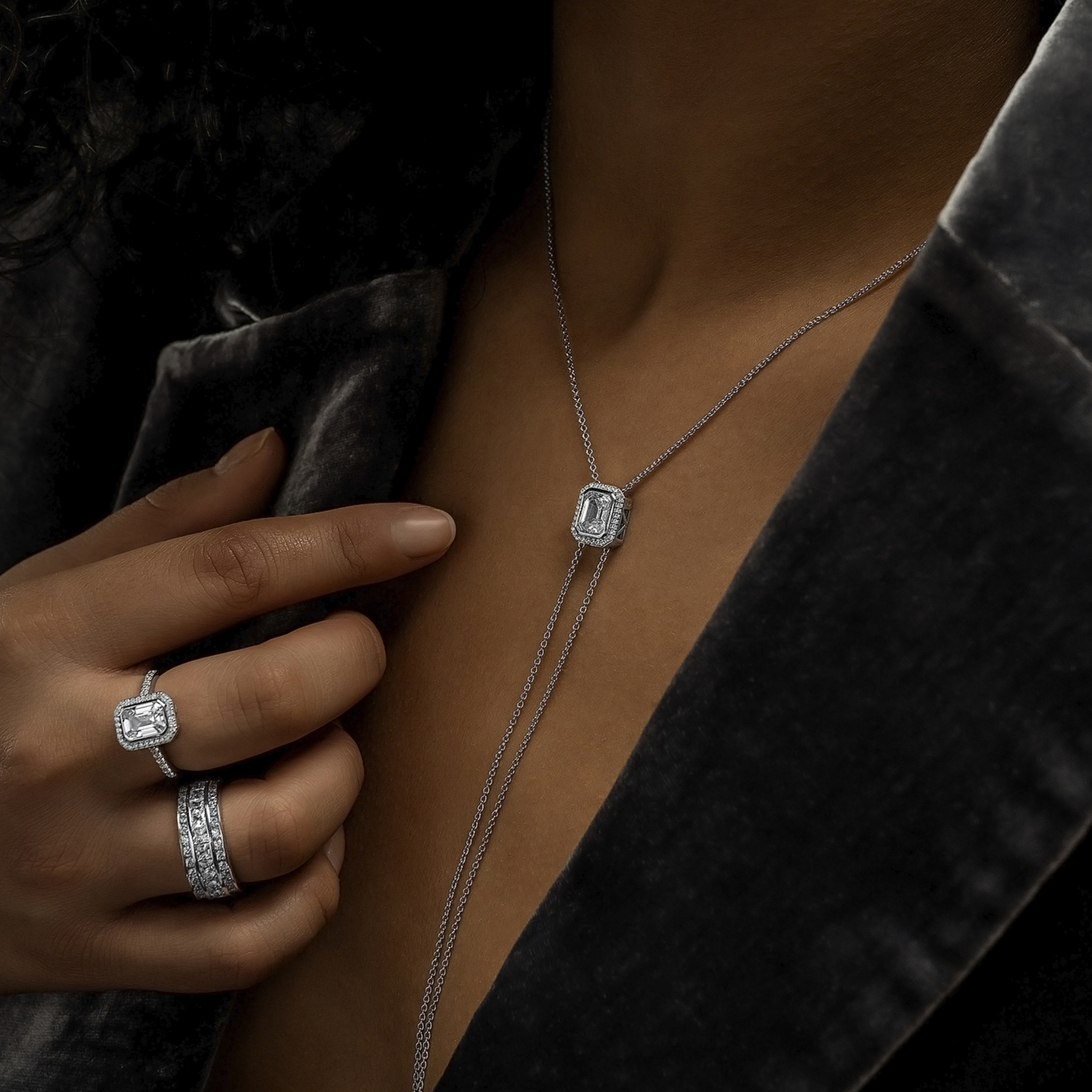 Серебряное кольцо Midnight с фианитами в огранке Эмеральд MIE - фото 7