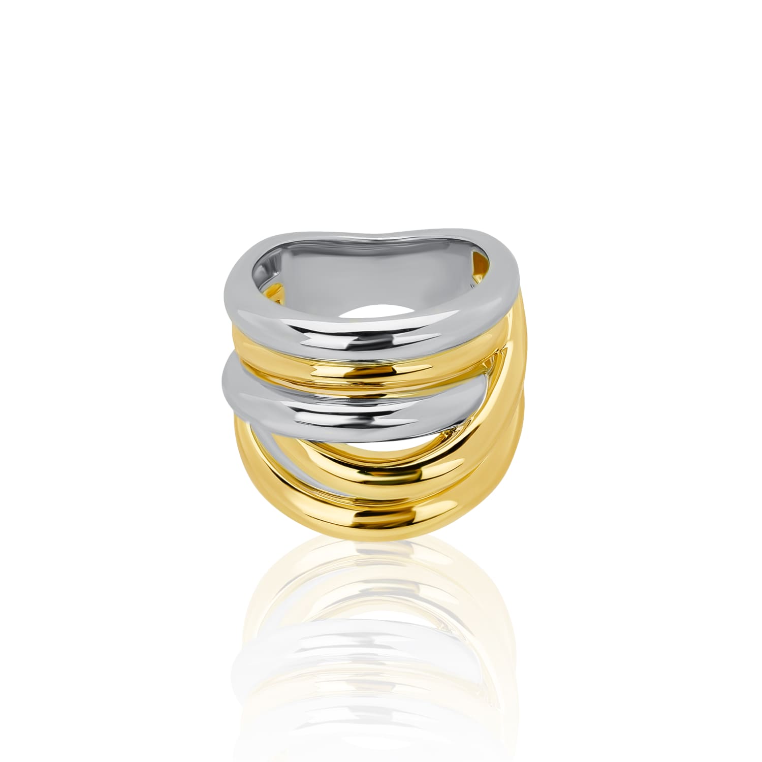 Լայն բազմաշերտ երկգույն արծաթե մատանի MIE