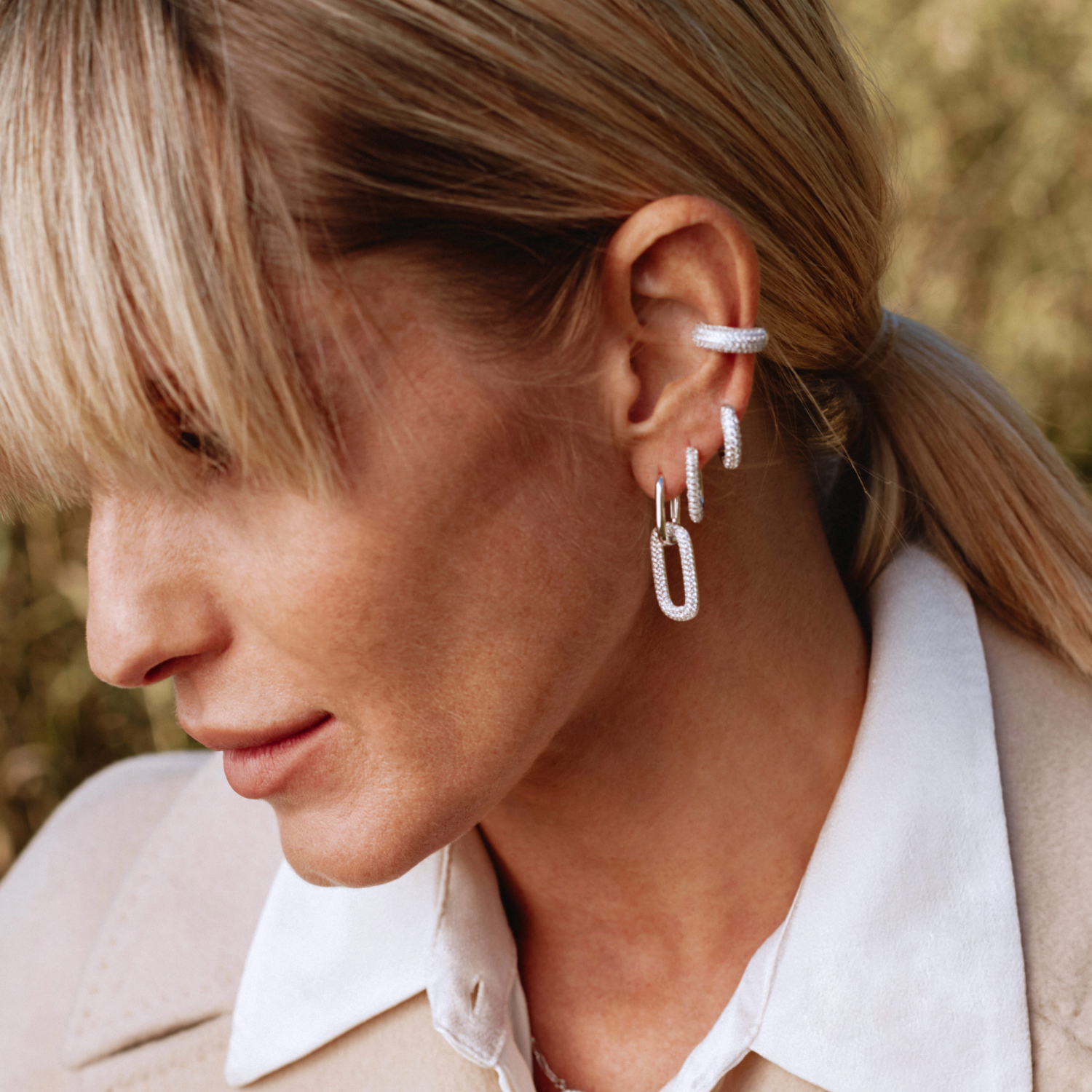 MIE երկկողմանի փոխակերպվող արծաթե ականջօղեր՝ խորանարդ ցիրկոնիումով