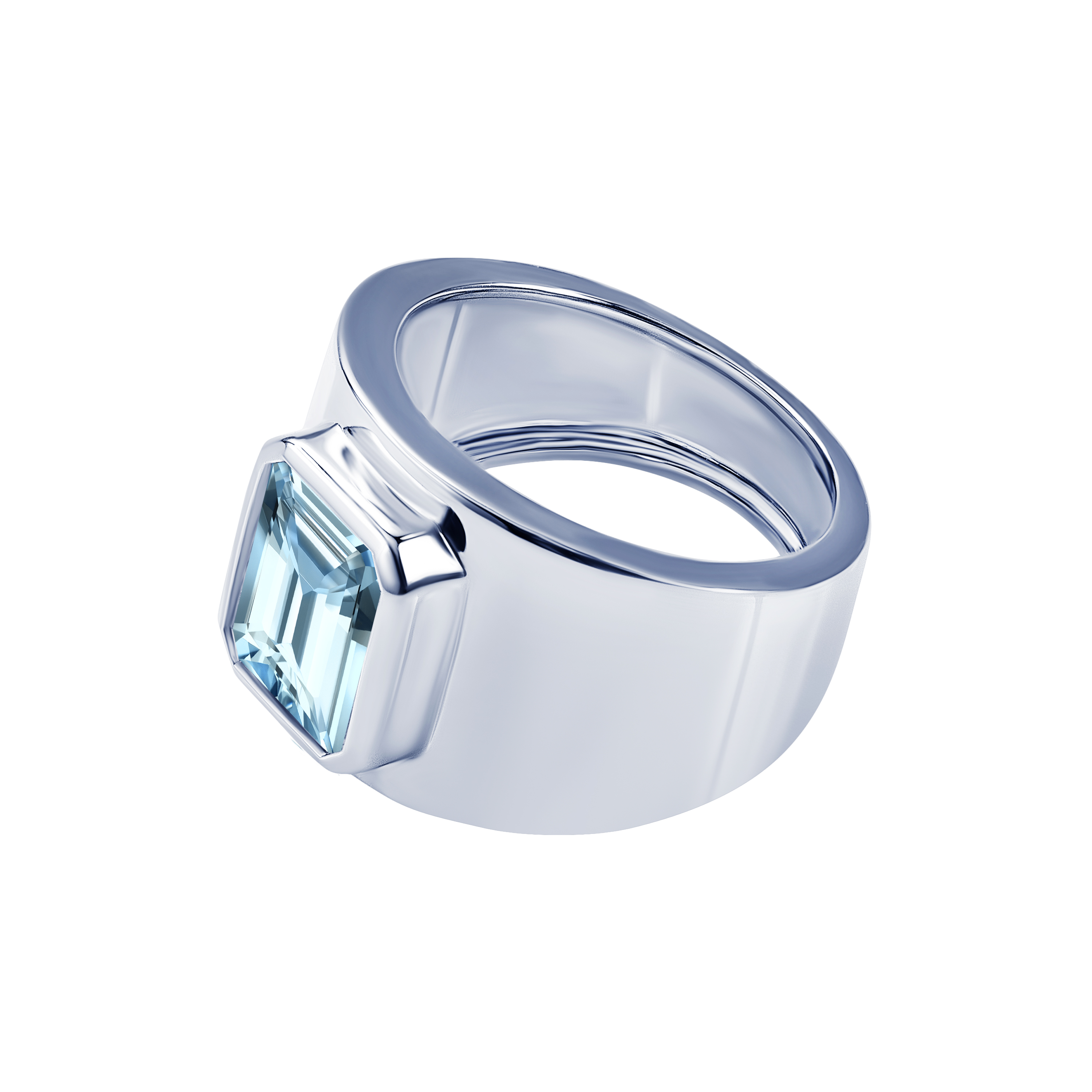 Серебряное кольцо Midnight с голубым фианитом в огранке Эмеральд MIE - фото 7