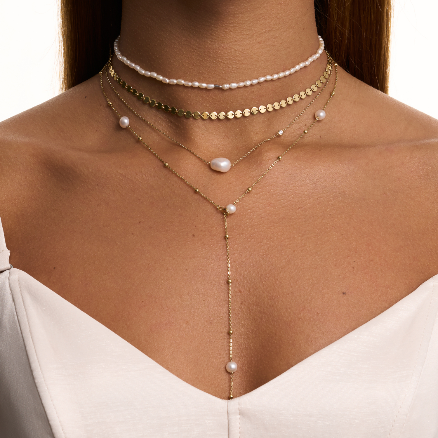 MIE ոսկեզօծ արծաթե փողկապի վզնոց բարոկկո մարգարիտներով