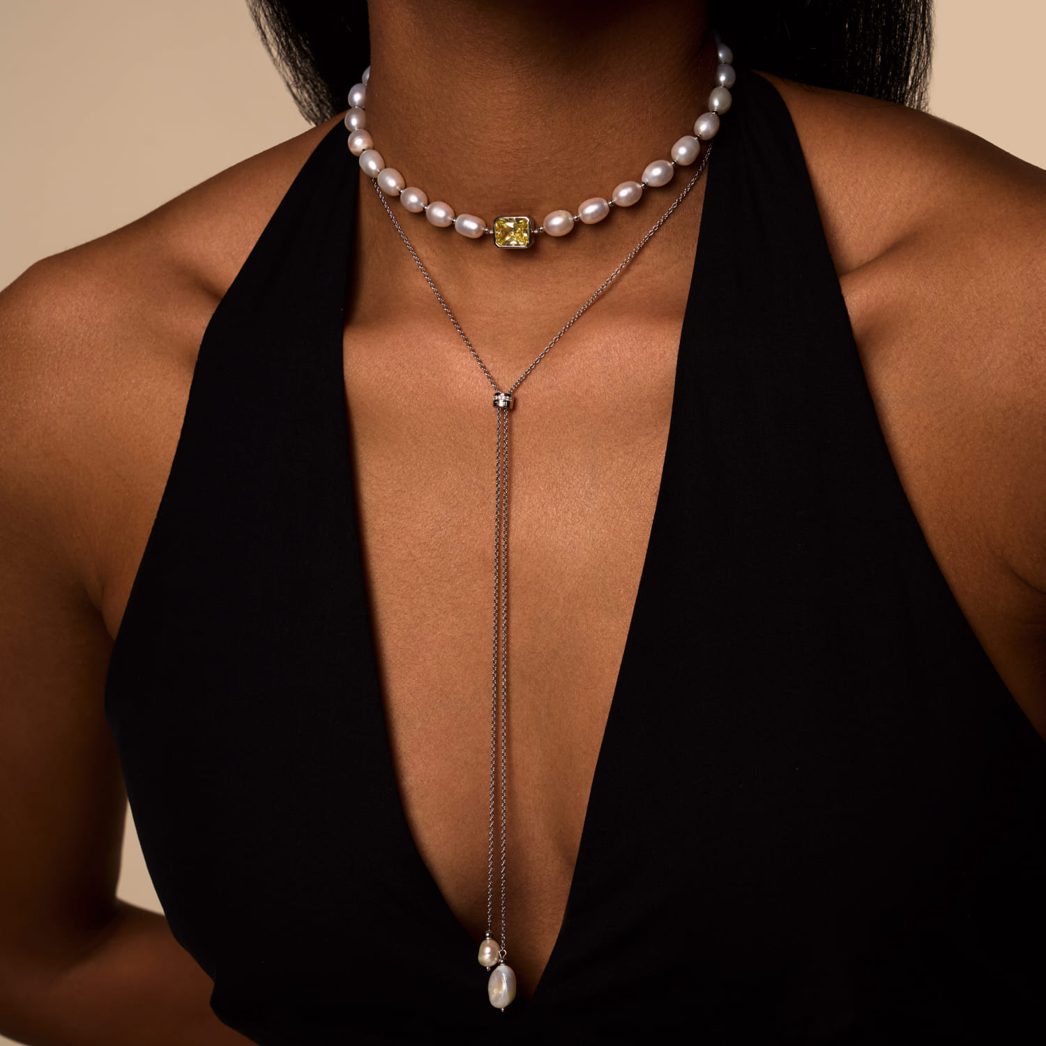 Արծաթե փողկապի վզնոց SICILIA մարգարիտներով MIE