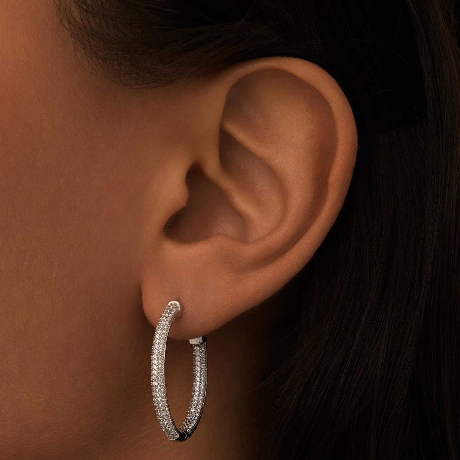 Серебряные двусторонние серьги с фианитами MIE