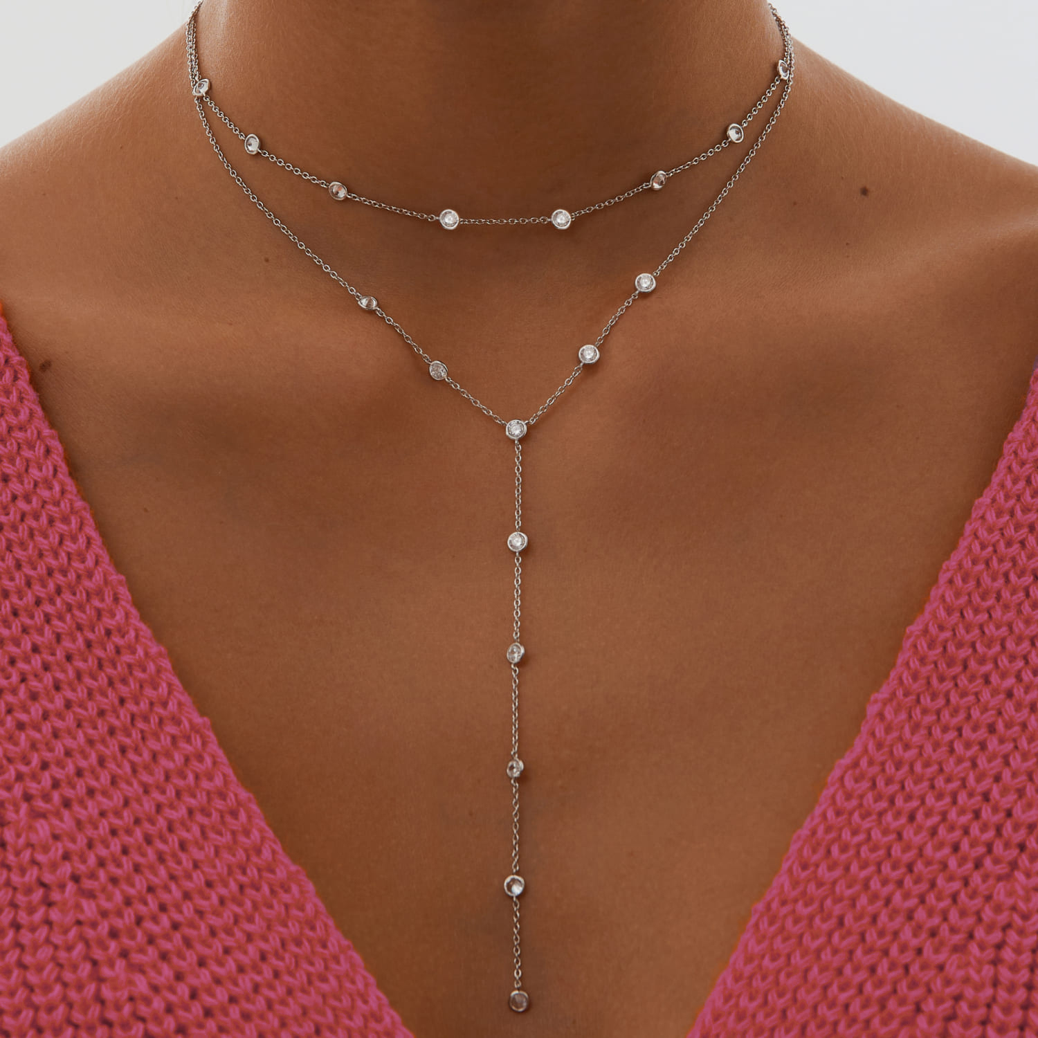 

Длинное колье-галстук из серебра с фианитами MIESTILO MIE