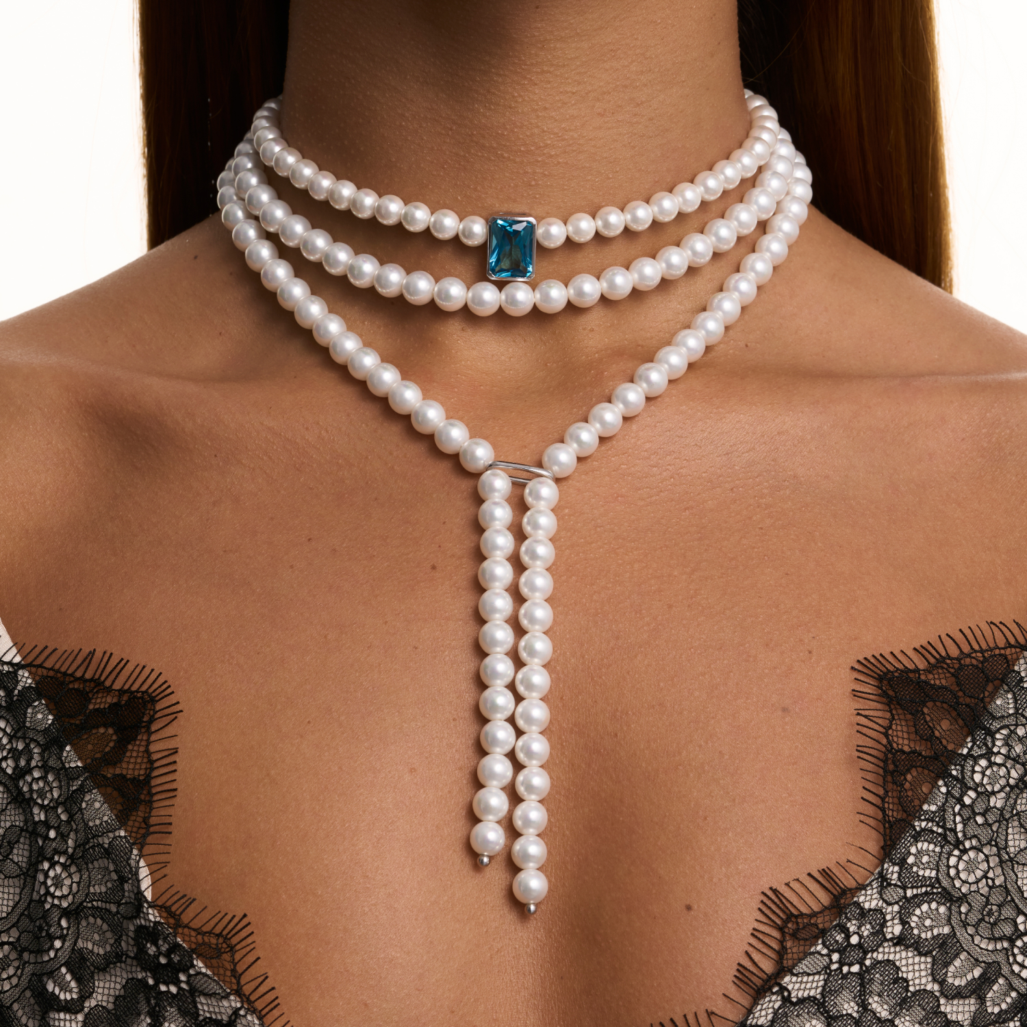 ԳԱԼԱՏԵԱ արծաթե վզնոց՝ մարգարիտներով և խորանարդ ցիրկոնե քարերով MIE