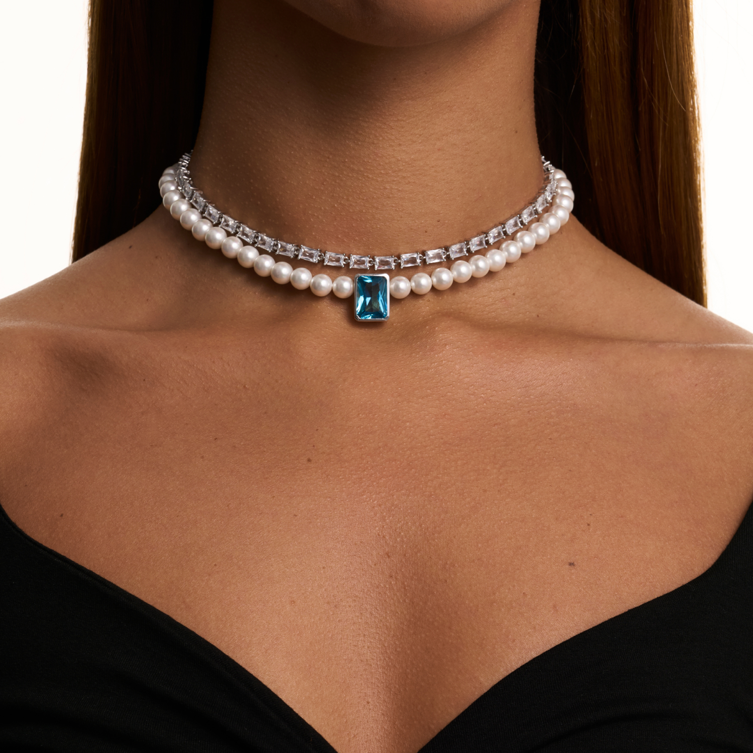 ԳԱԼԱՏԵԱ արծաթե վզնոց՝ մարգարիտներով և խորանարդ ցիրկոնե քարերով MIE