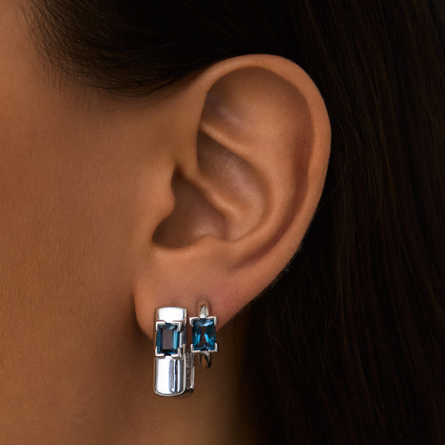 PURITY արծաթե ուղղանկյուն ականջօղեր Լոնդոնյան տոպազով MIE-ից