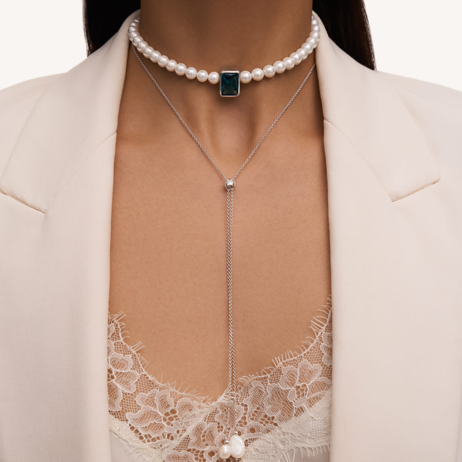 ԳԱԼԱՏԵԱ արծաթե վզնոց՝ մարգարիտներով և խորանարդ ցիրկոնե քարերով MIE