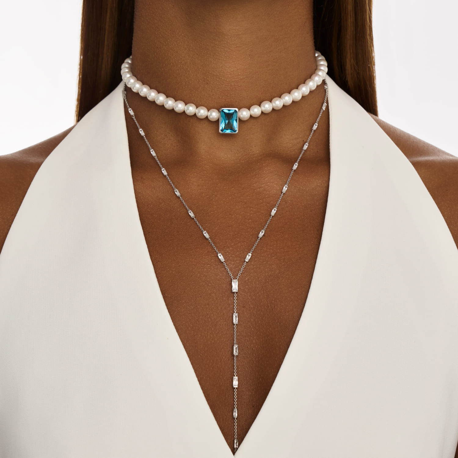 ԳԱԼԱՏԵԱ արծաթե վզնոց՝ մարգարիտներով և խորանարդ ցիրկոնե քարերով MIE