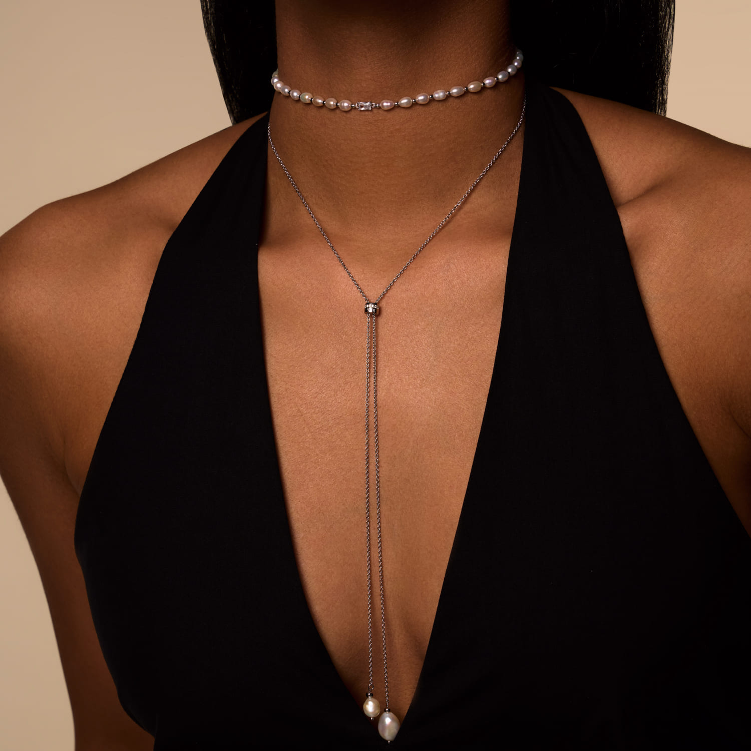 Արծաթե փողկապի վզնոց SICILIA մարգարիտներով MIE