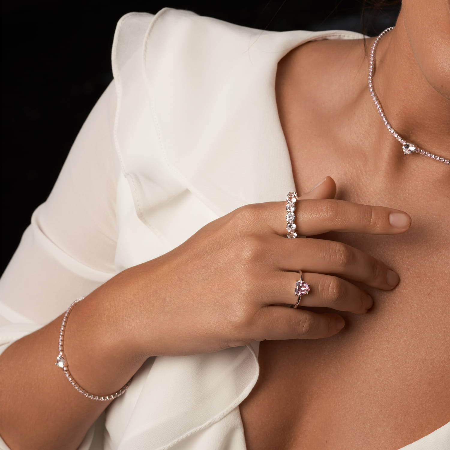 Серебряное кольцо Simone с розовым сердцем MIE - фото 5