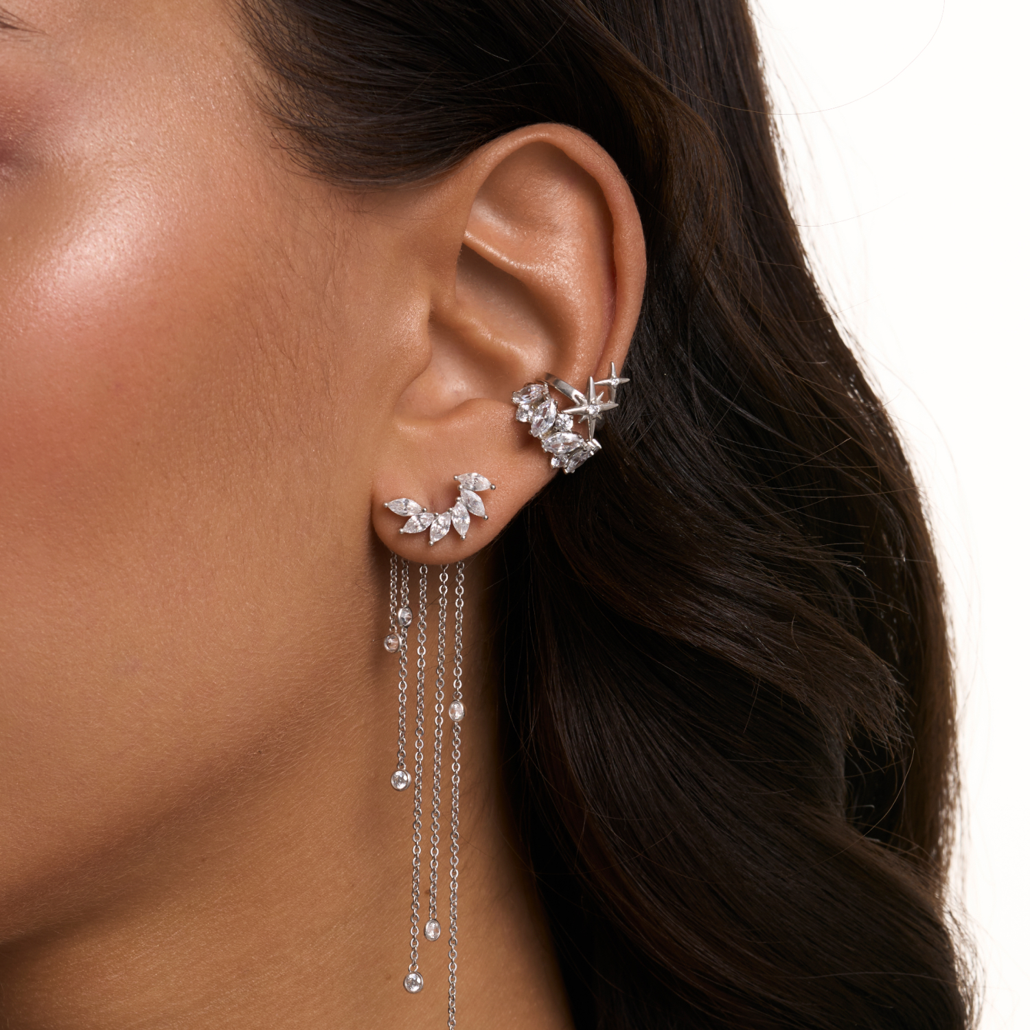 Արծաթե ականջօղեր խորանարդ ցիրկոնիումով, մարկիզային կտրվածքով MIE