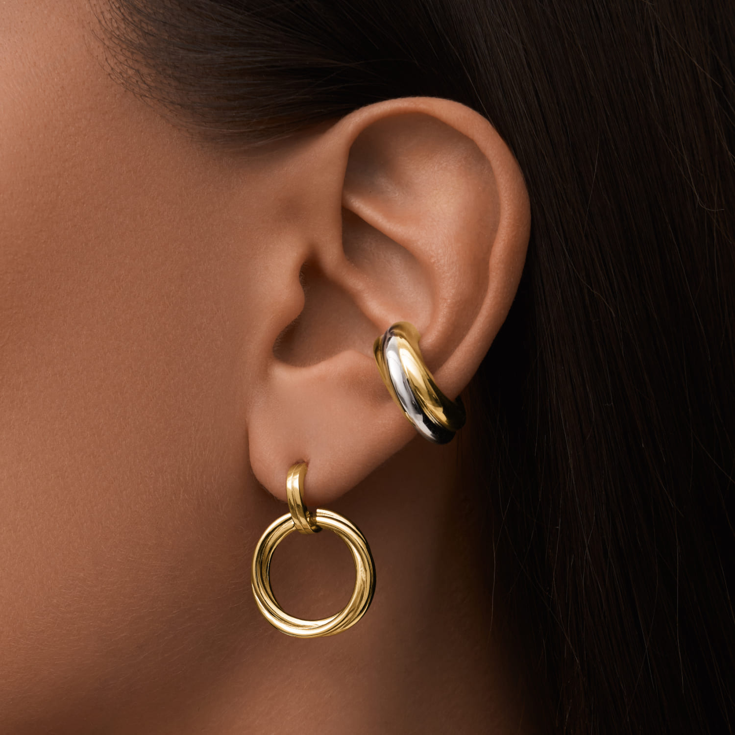 Արծաթե ականջօղեր կախովի օղակներով, դեղին ոսկեզօծ MIE-ից