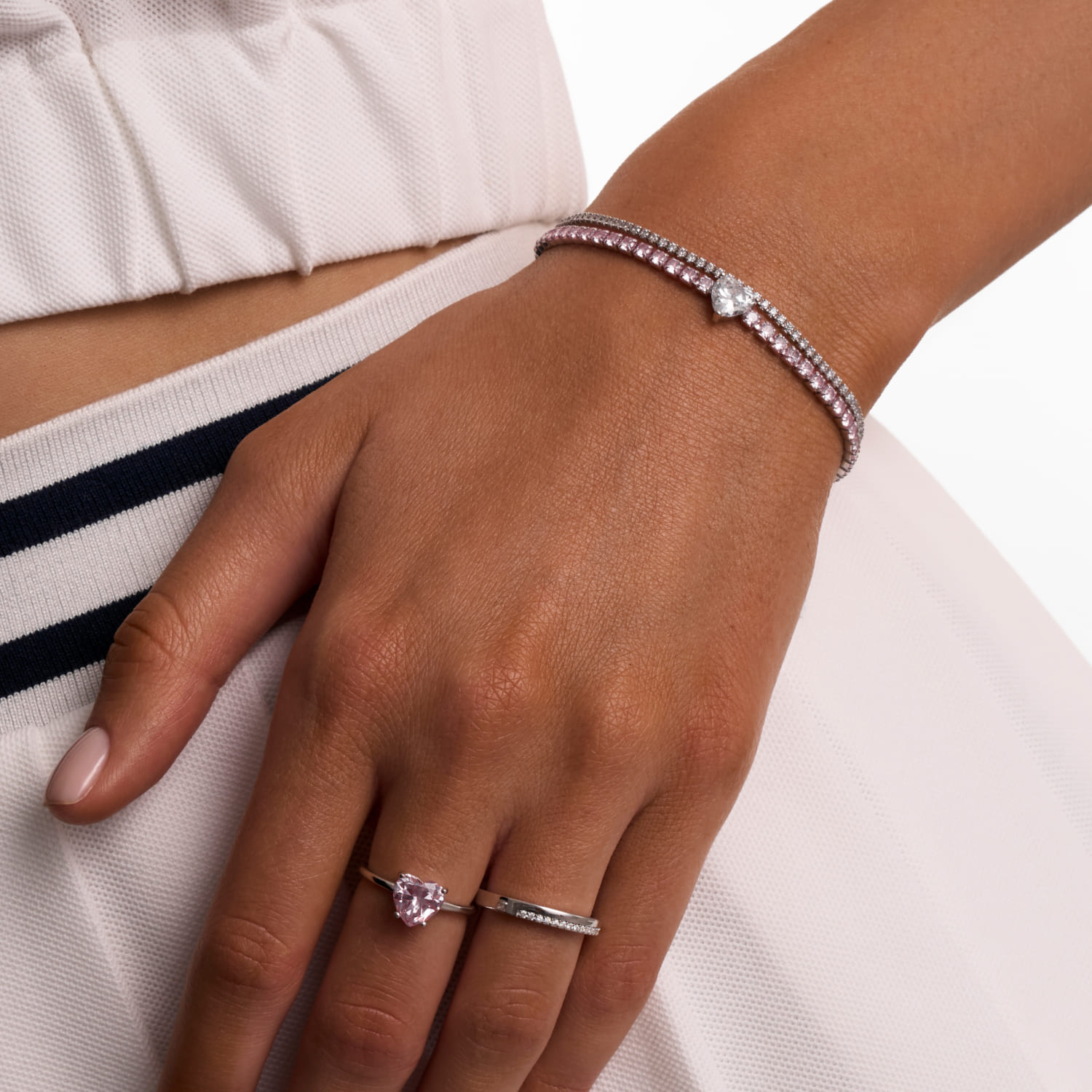 Серебряное кольцо Simone с розовым сердцем MIE - фото 2