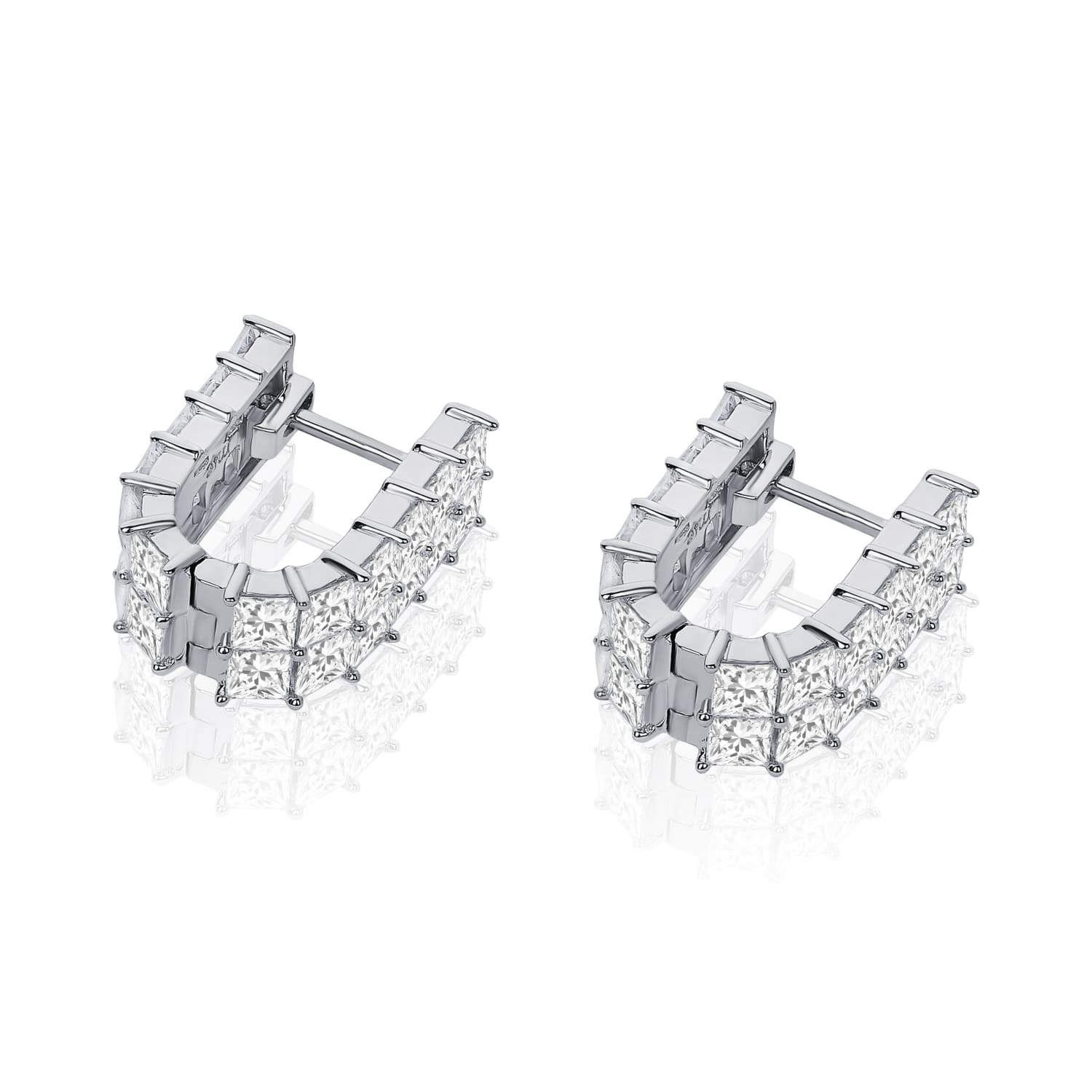 Արծաթե կրկնակի ականջօղեր խորանարդ ցիրկոնե մետալով MIE