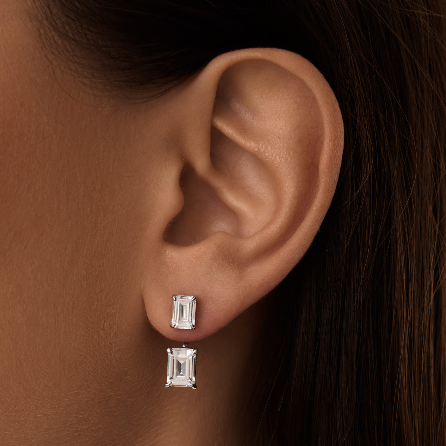 Серебряные серьги трансформеры с фианитами в огранке багет MIESTILO MIE