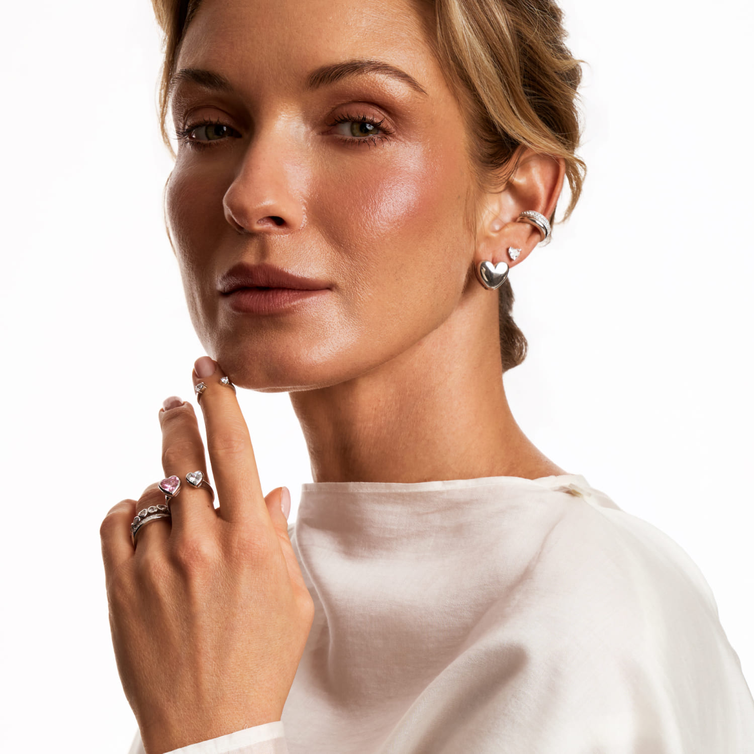 SWEETHEART Արծաթե բաց մատանի երկու MIE սրտերով