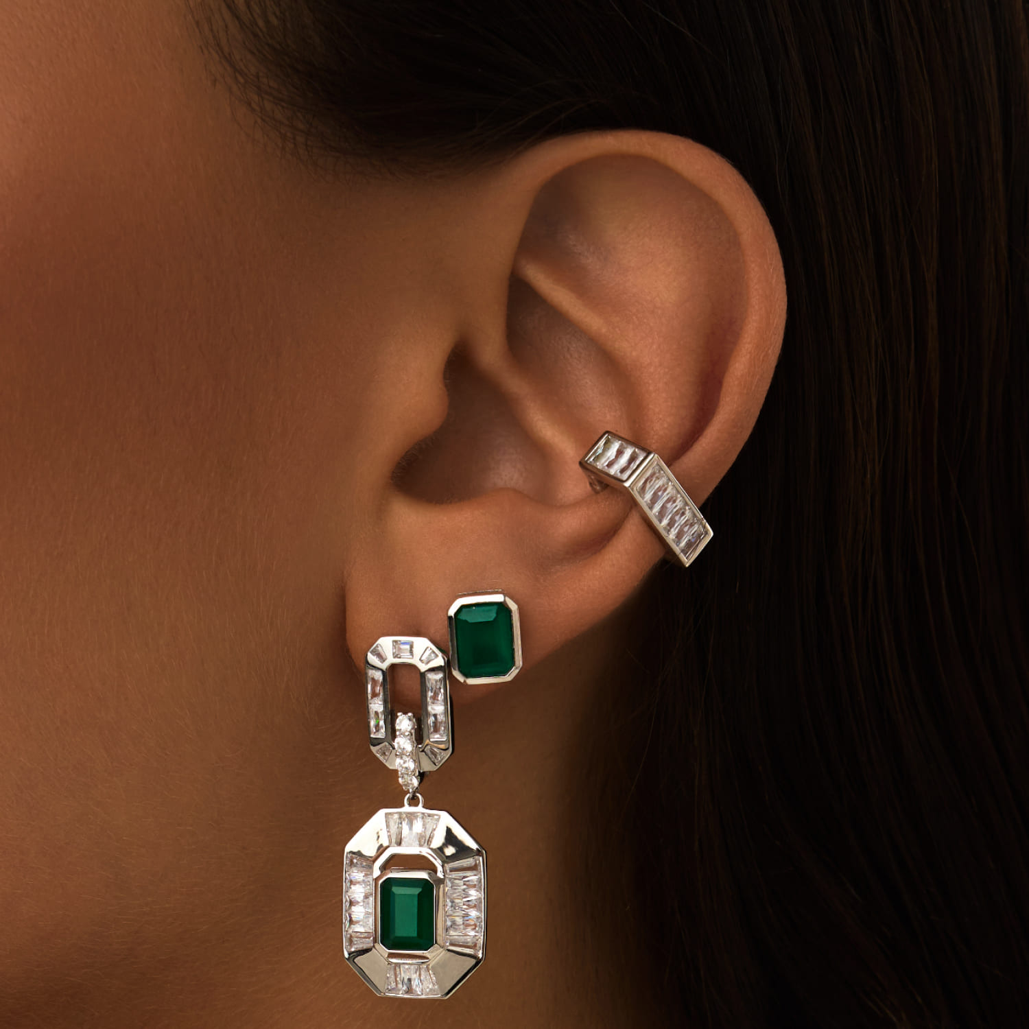 Արծաթե ականջօղեր HARMONY կանաչ ագատով MIE