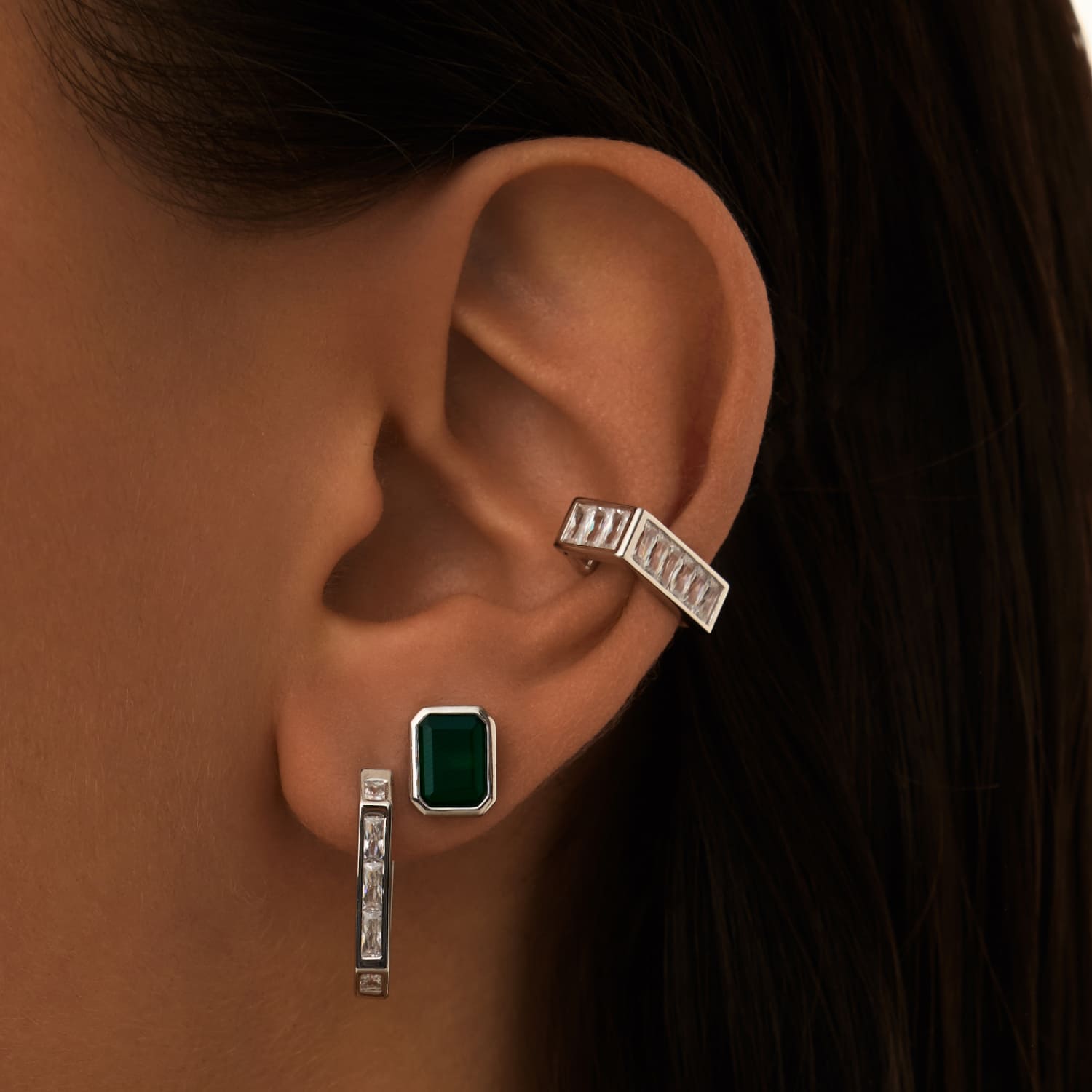 Արծաթե ականջօղեր HARMONY կանաչ ագատով MIE