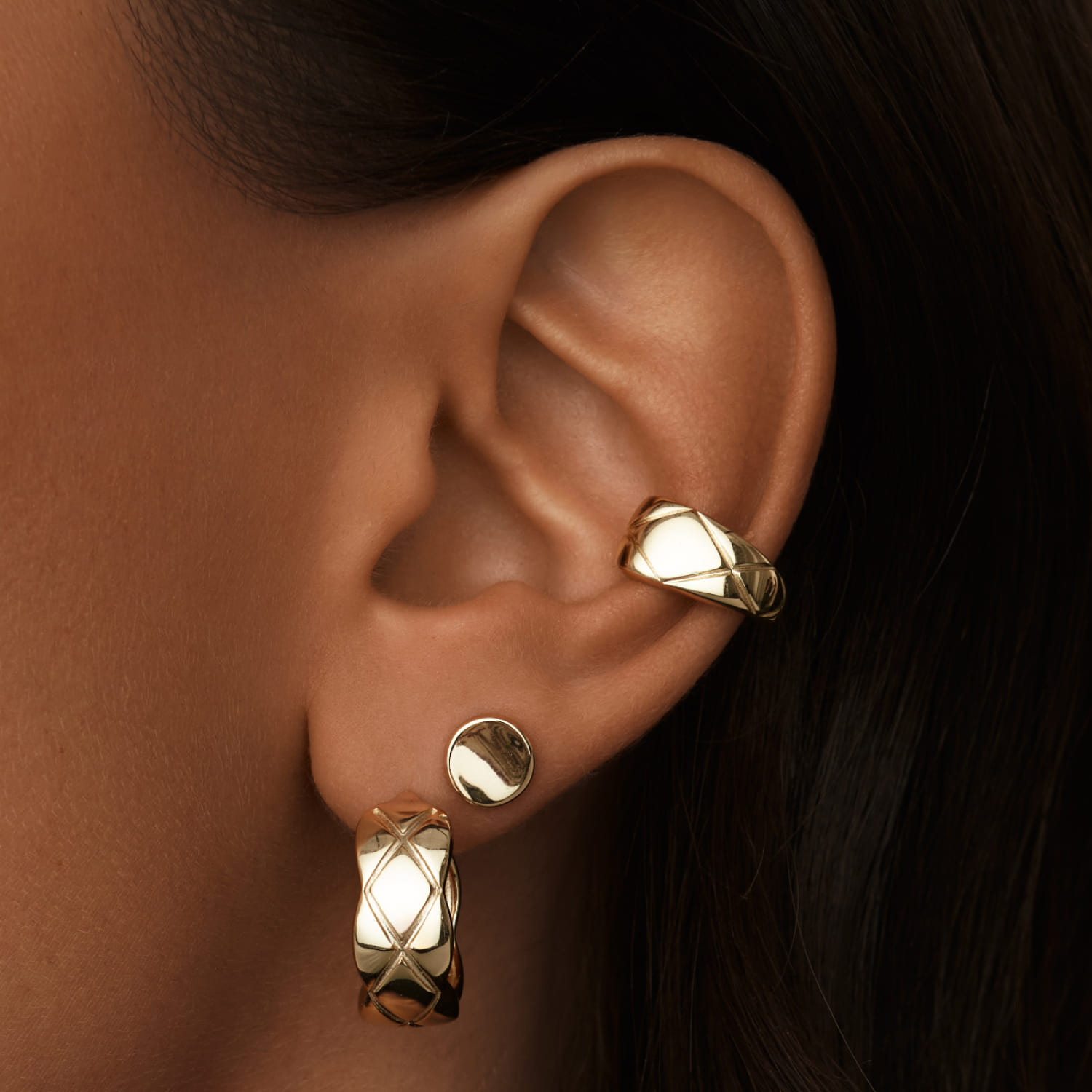 Արծաթե կլոր ականջօղեր դեղին ոսկուց պատված MIE