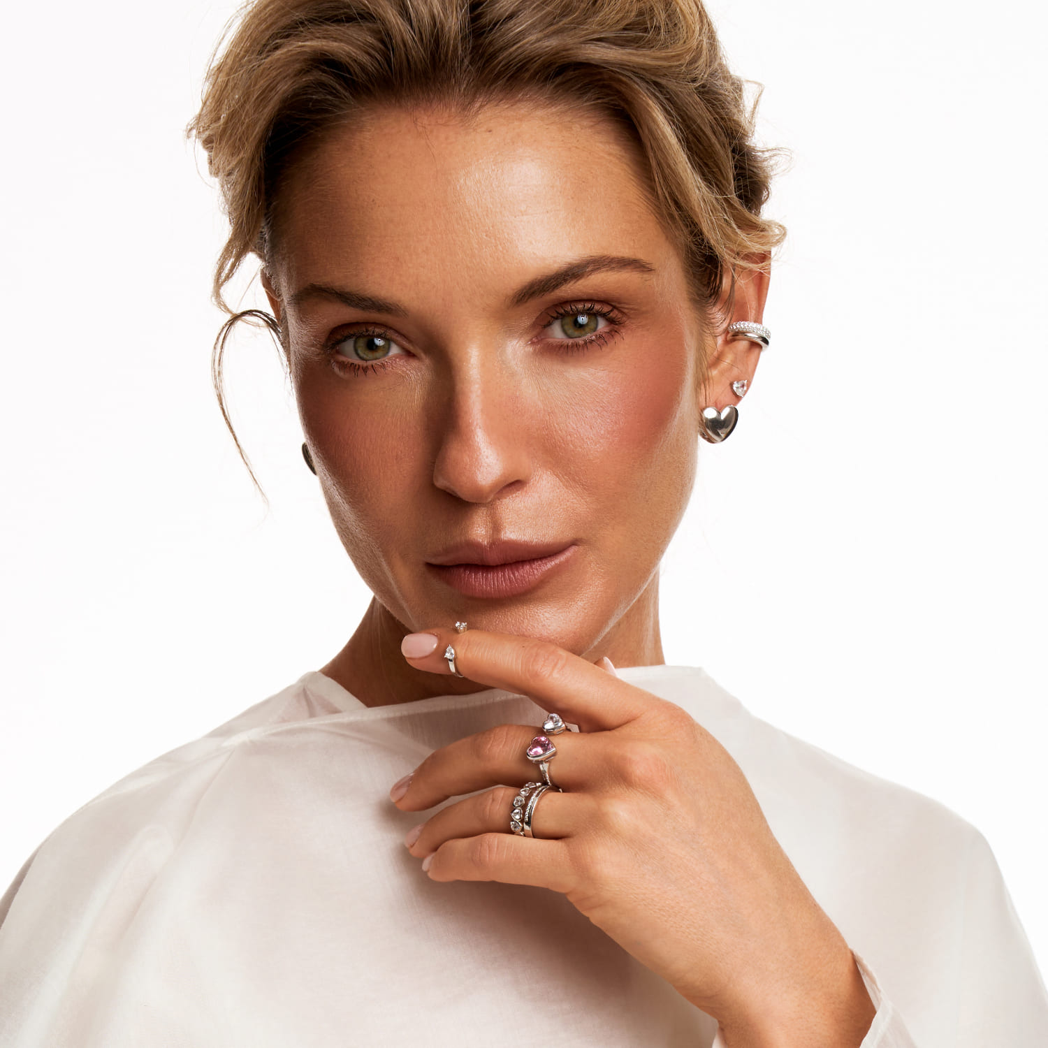 SWEETHEART Արծաթե բաց մատանի երկու MIE սրտերով