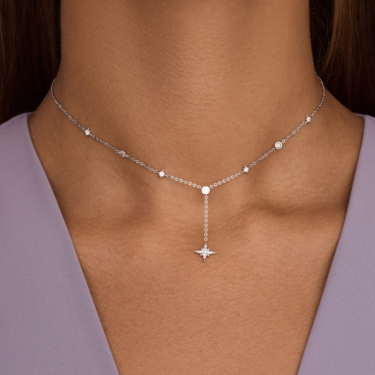 

Серебряное колье-галстук со звездами MIESTILO MIE