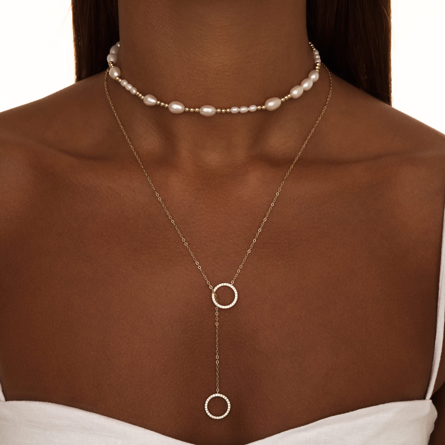 

Позолоченное колье-галстук регулируемый из серебра с кругами MIE