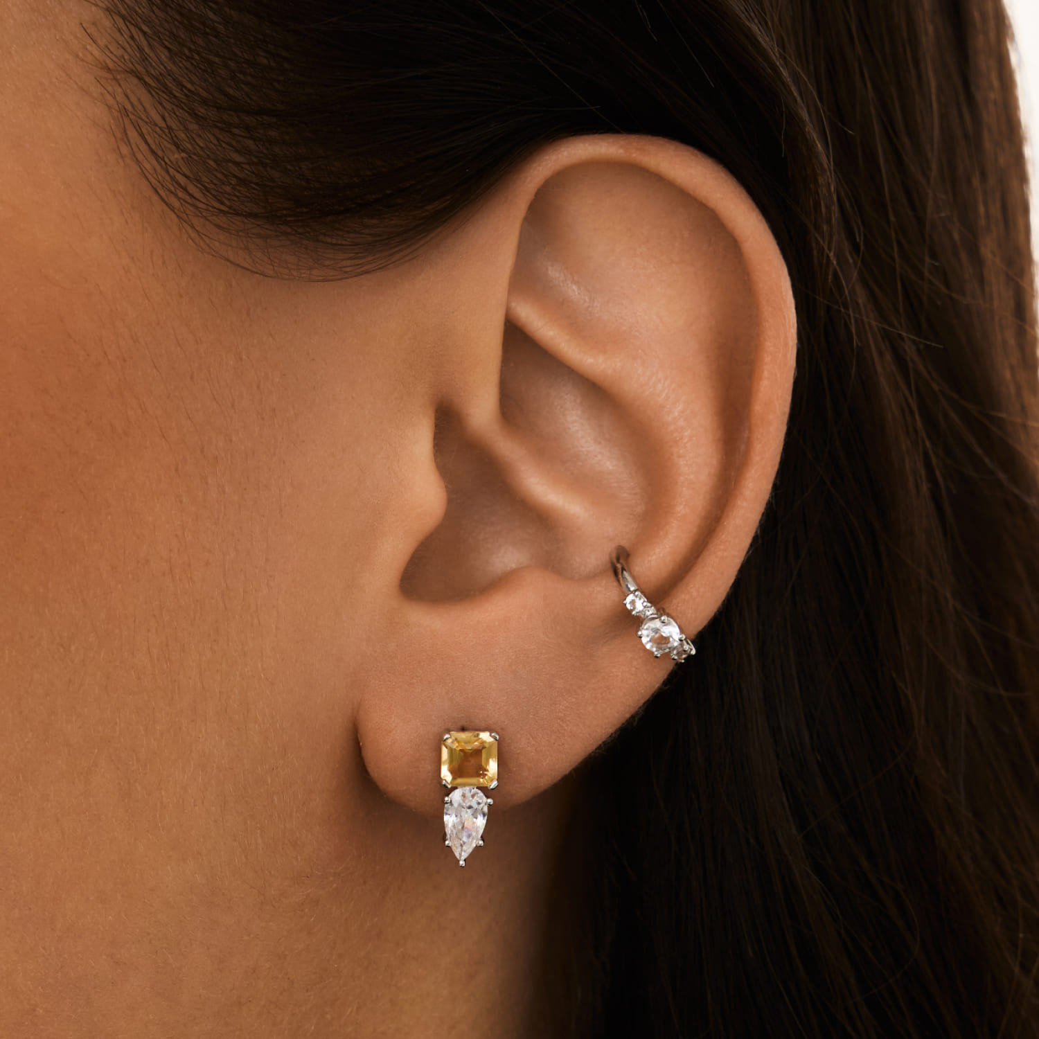 MIE-ի BRIGHTNESS արծաթե ականջօղեր՝ ցիտրինով և խորանարդ ցիրկոնիումով