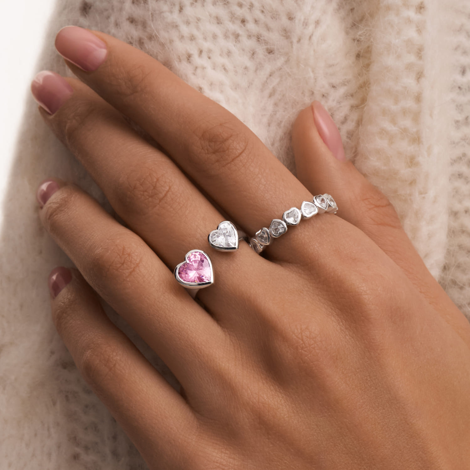 SWEETHEART Արծաթե բաց մատանի երկու MIE սրտերով