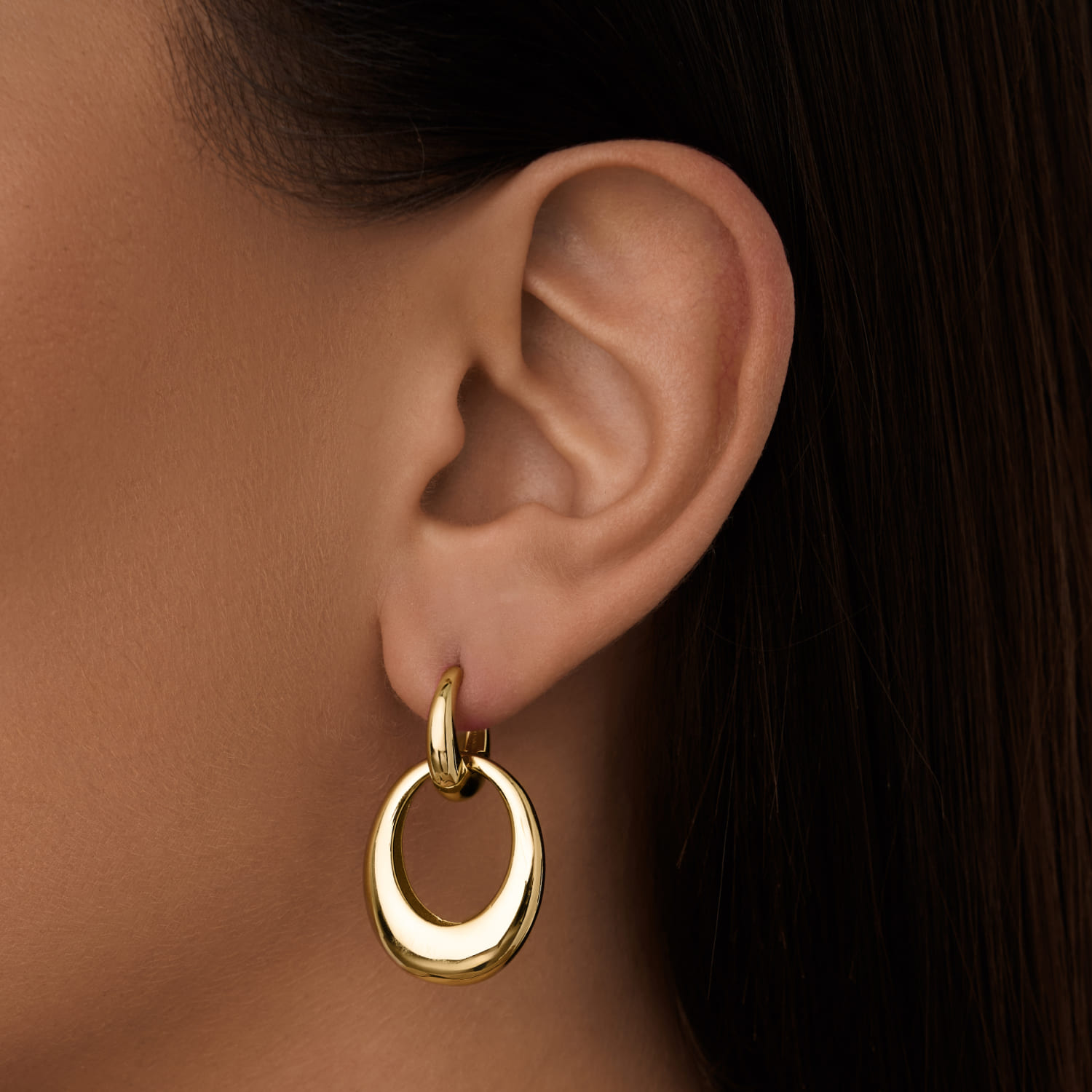 

Крупные серьги кольца трансформеры из серебра с покрытием позолота MIESTILO MIE