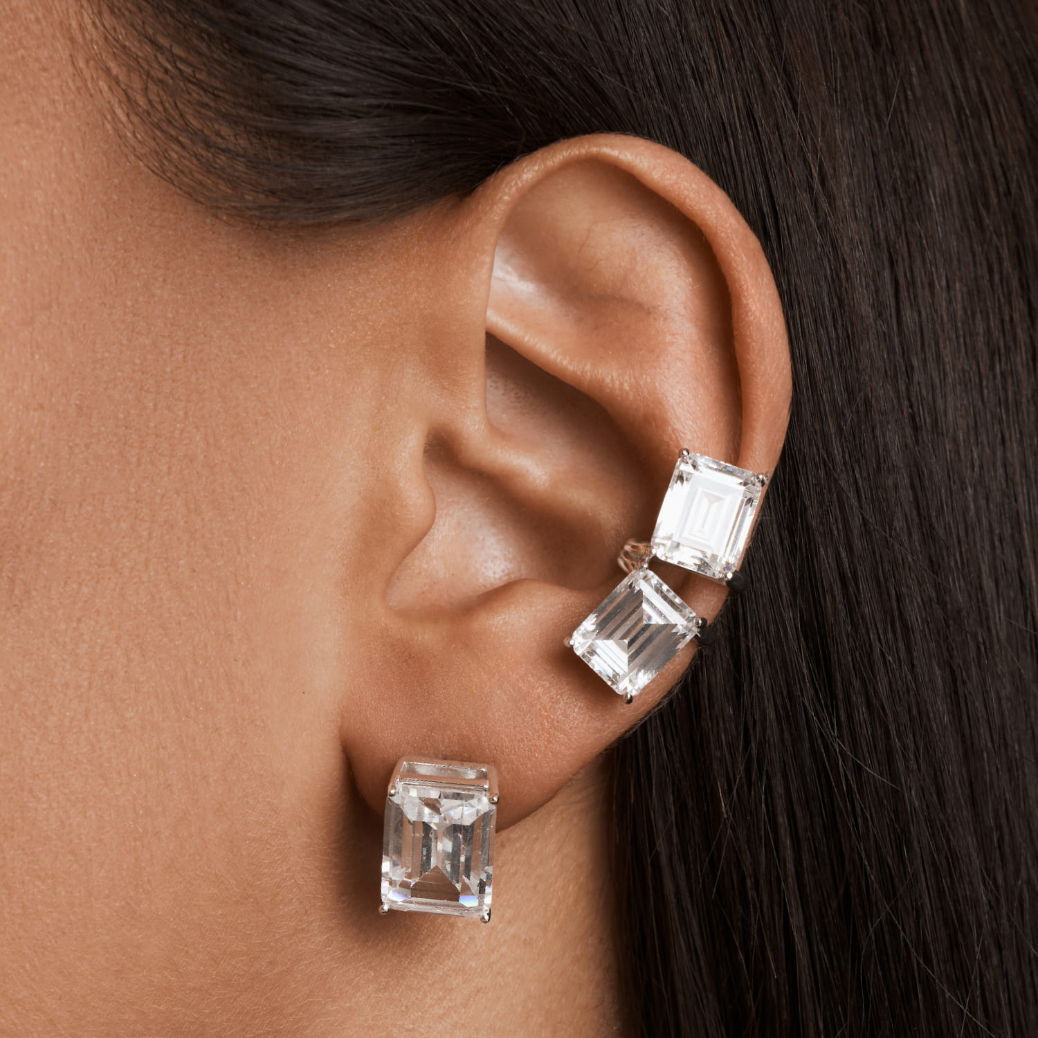 Մեծ արծաթե ականջօղեր A LA RUSSE խորանարդ ցիրկոնե քարերով MIE