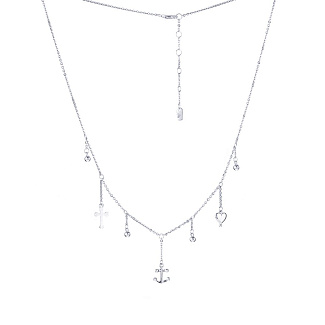 Серебряный чокер TRINITY с подвесными элементами якорь сердце и крестик Miestilo