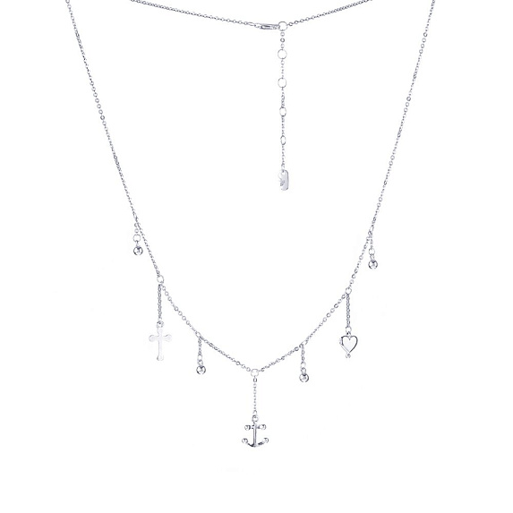 Серебряный чокер TRINITY с подвесными элементами якорь сердце и крестик Miestilo