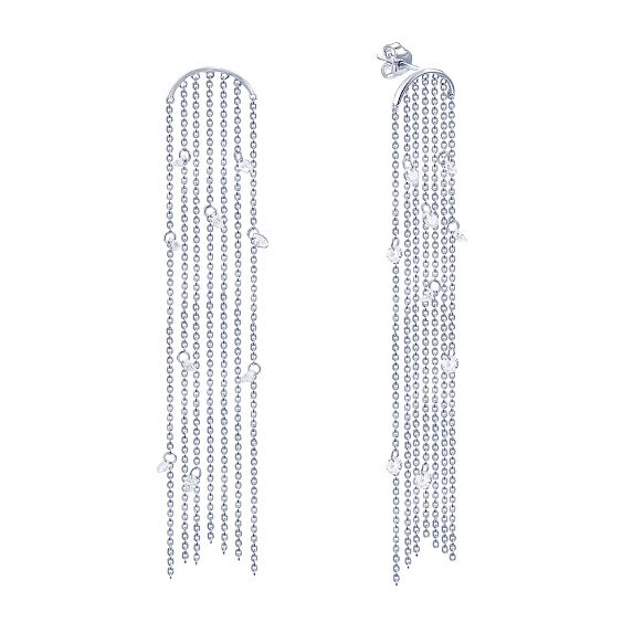 Длинные серебряные серьги с цепями и фианитами "Невесомость" Miestilo