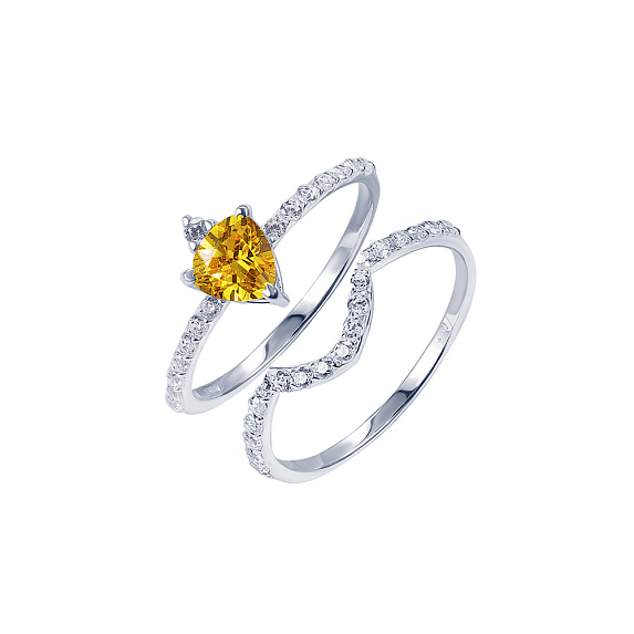 Двойное кольцо с желтым фианитом из серебра "Энергия" Miestilo