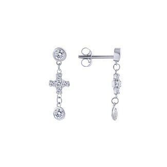 Серебряные серьги-пусеты с крестами из фианитов Miestilo