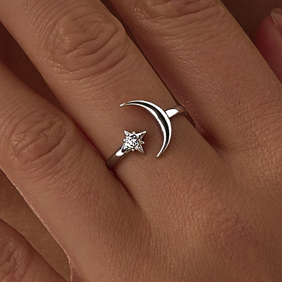 Серебряное кольцо со звездой и луной Isida Miestilo