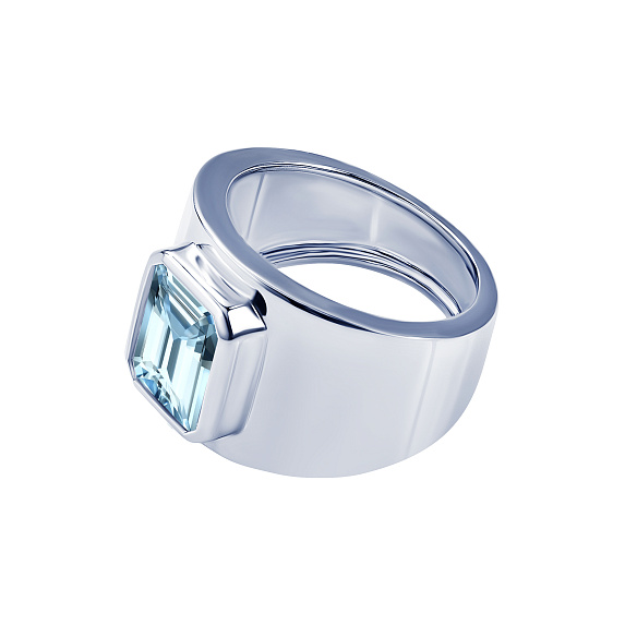 Серебряное кольцо Midnight с голубым фианитом в огранке Эмеральд Miestilo