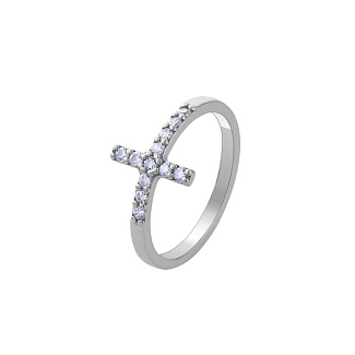 Серебряное кольцо с фианитами в форме креста Miestilo