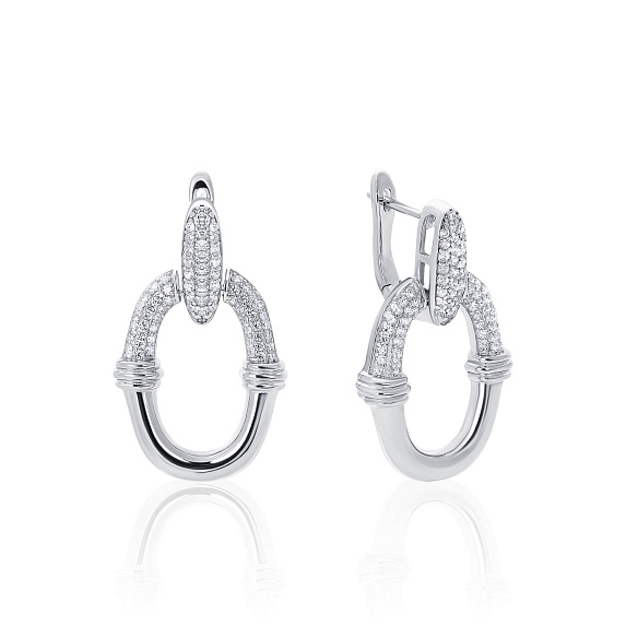 Серебряные крупные серьги-овалы с фианитами Miestilo