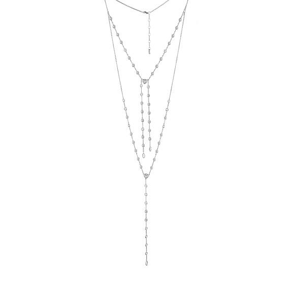 Многослойное колье-галстук из серебра с фианитами Miestilo