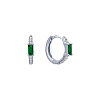 Миниатюрные серебряные серьги-кольца с зелёными фианитами в огранке багет