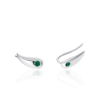 Серебряные серьги-клаймберы с зеленым фианитом Miestilo