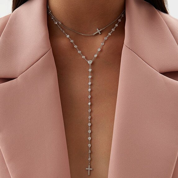 Серебряное колье чокер с крестом Miestilo