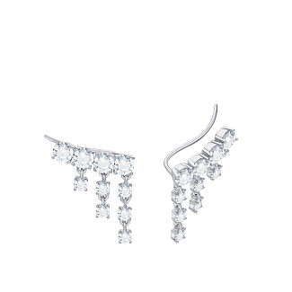 Серебряные серьги-клаймберы с подвесками из фианитов Miestilo
